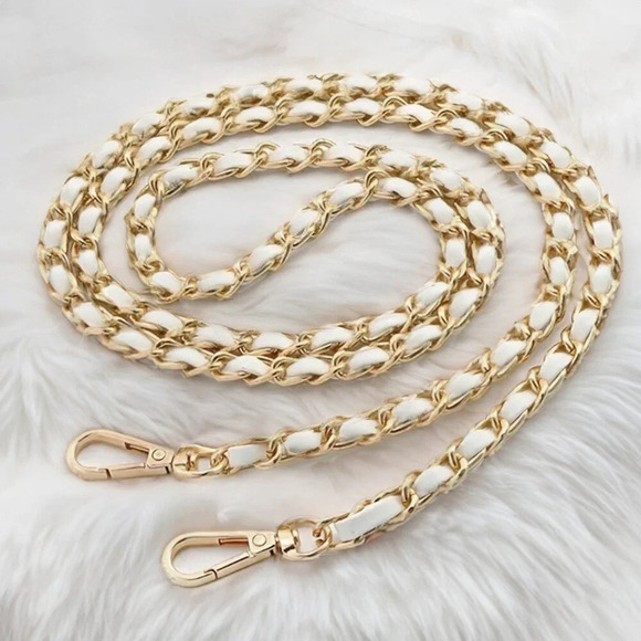 WHITE LEATHER & GOLD CHAIN CROSSBODY BAG SHOULDER STRAP REPLACEMENT ACCESSORY - Picture 4 of 7